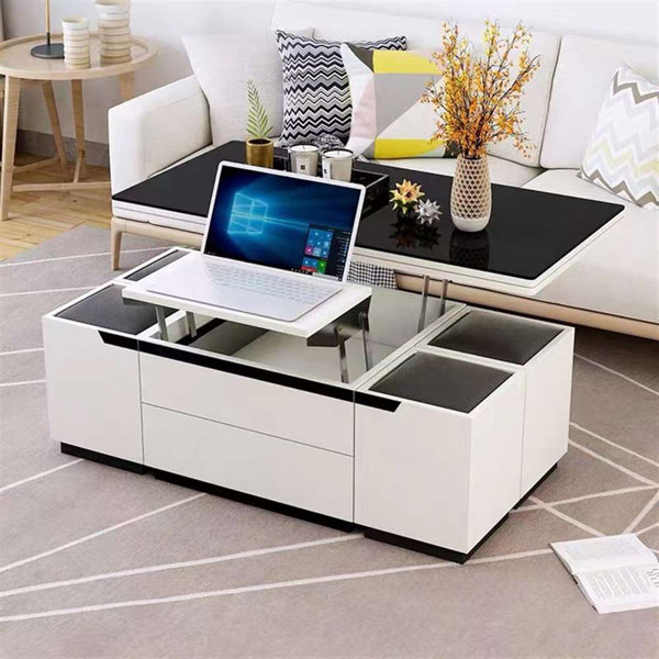 Orren Ellis Tempered Glass Lift Top Folding Coffee Table Dining Table